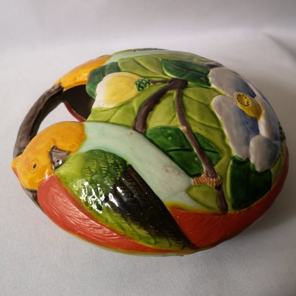 Vintage Ceramic Hanging Pocket with Colourful Parrots and Flowers Made in Japan - Picture 6 of 6